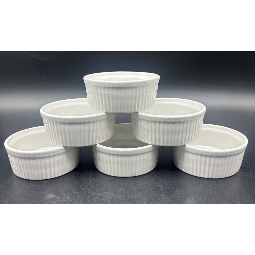 ITI European White‎ Ceramic Fluted Ramekin 6oz Set Of 6 NEW